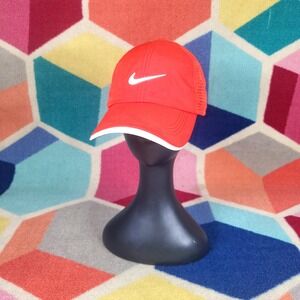 Nike Red White Swoosh Baseball‎ Cap Hat Sports Running Tennis Athletic